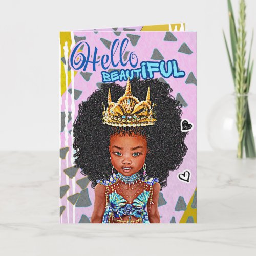 Little Black Mermaid Girl Blank Greeting Card