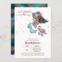 Little Black Mermaid Girls Baby Shower Under Sea Invitation