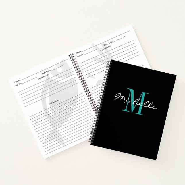 Little black monogram kitchen recipe organizer notebook (Inside)