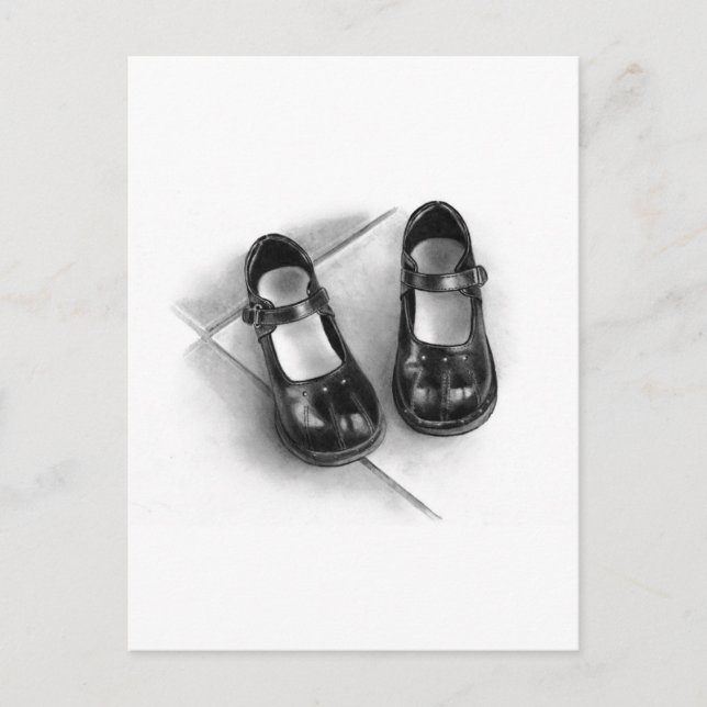 LITTLE BLACK SHOES: PENCIL ART: REALISM POSTCARD (Front)
