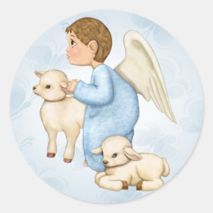 Little Blessings Angel Boy Classic Round Sticker