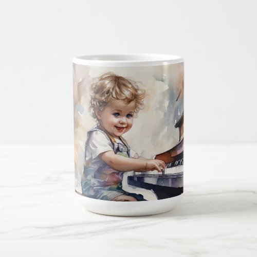 Little Blond Boy Piano Watercolor Illustration Coffee Mug