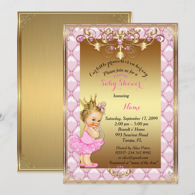 Little Blond Princess, Baby Shower Invitation,gold Invitation (Front/Back)