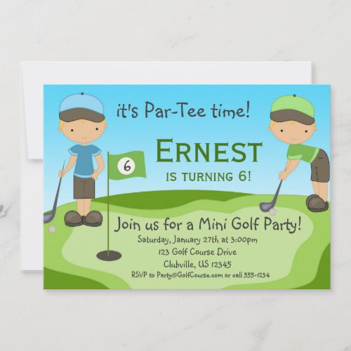 Little Blonde Boy Golfers Golf Birthday Party Invitation