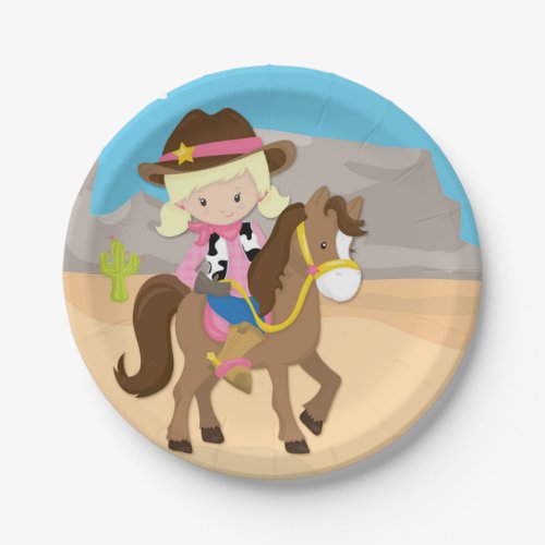 Little Blonde Cowgirl on Horse Paper Plates
