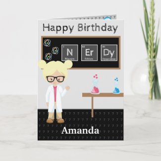 Little Blonde Girl Scientist Happy Birthday Game C Card
