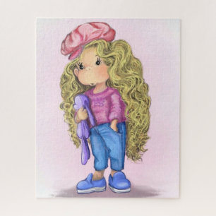 Little Blonde Girl with Bunny Toy Puzzle