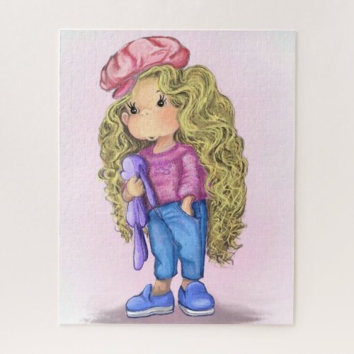 Little Blonde Girl with Bunny Toy Puzzle