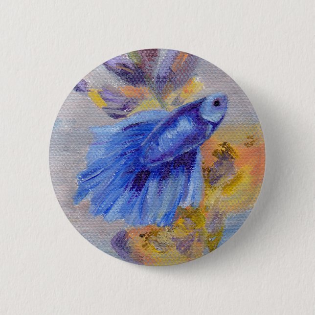 Little Blue Betta Fish Pinback Button (Front)