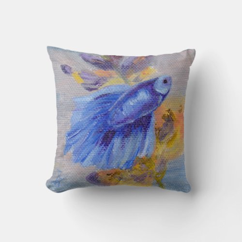 Little Blue Betta Fish Throw Pillow