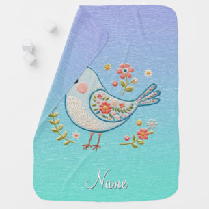 Little Blue Bird Floral Baby Blanket