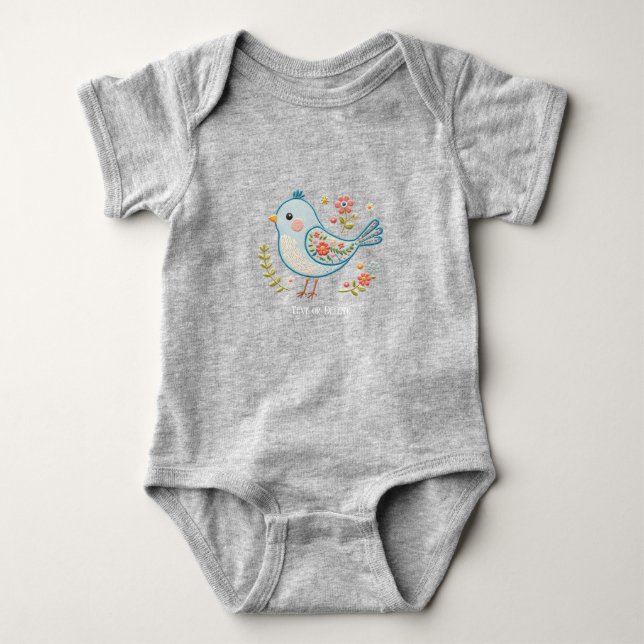 Little Blue Bird Floral Baby Bodysuit (Front)
