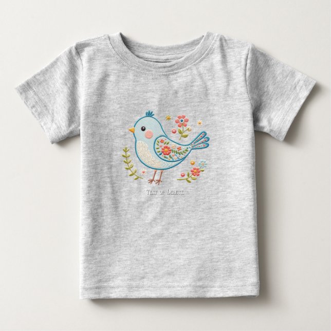 Little Blue Bird Floral Baby T-Shirt (Front)