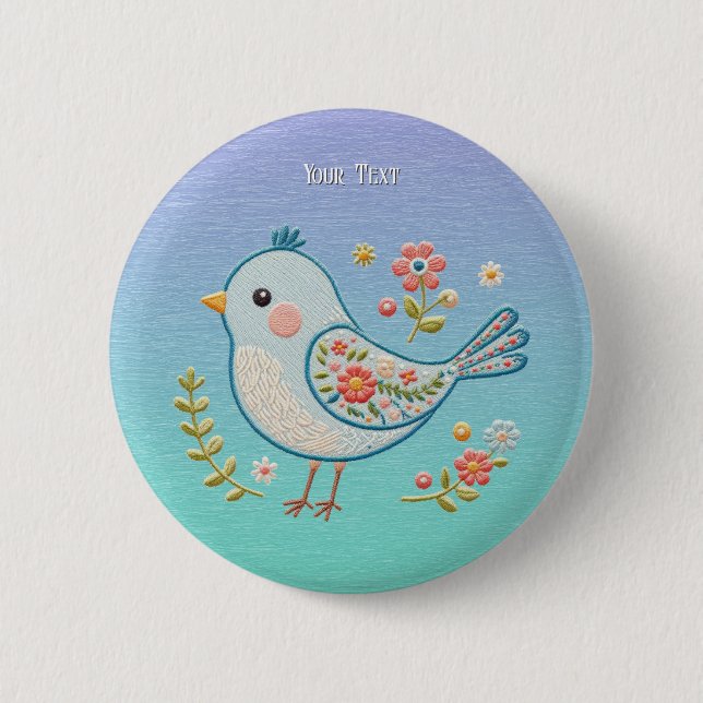 Little Blue Bird Floral Button (Front)