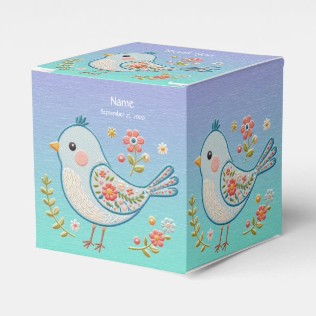 Little Blue Bird Floral Favor Box (Front Side)
