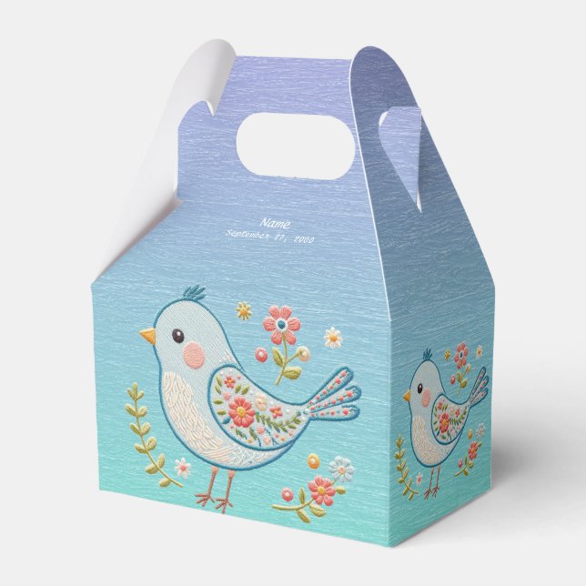 Little Blue Bird Floral Favor Box (Front Side)