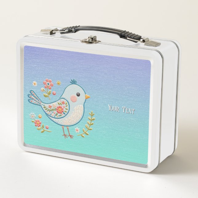 Little Blue Bird Floral Metal Lunch Box (Front)