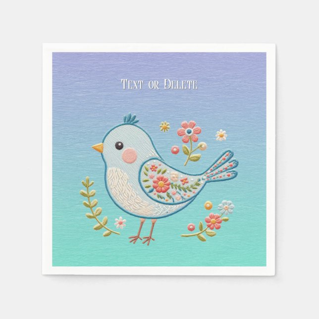 Little Blue Bird Floral Napkins (Front)
