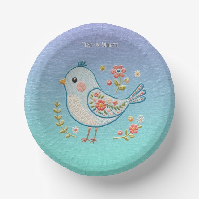 Little Blue Bird Floral Paper Bowl (Front)