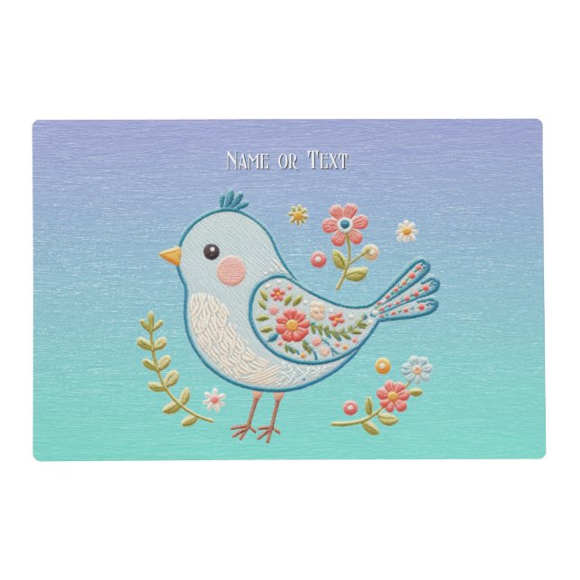 Little Blue Bird Floral Placemat (Front)