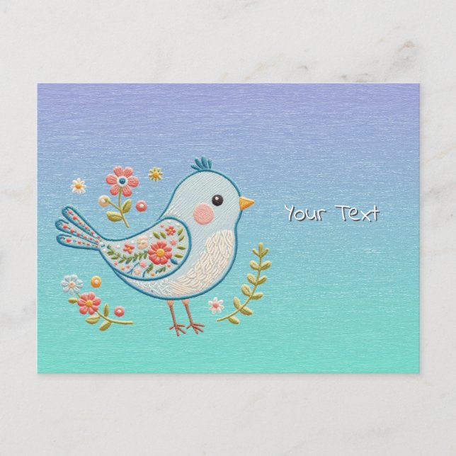 Little Blue Bird Floral Postcard (Front)