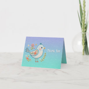Little Blue Bird Floral Thank You Card