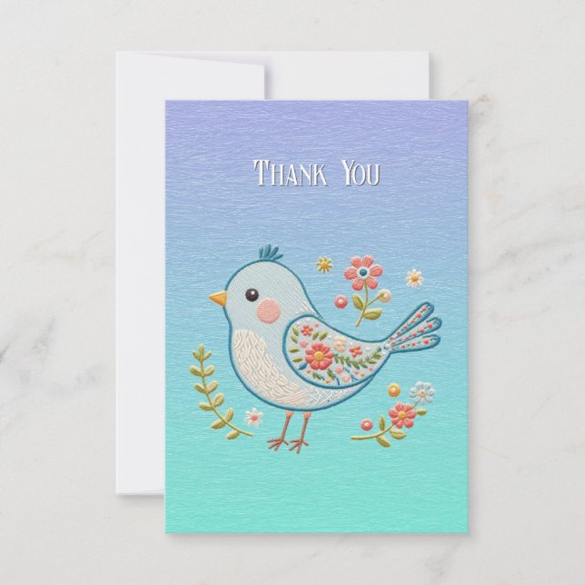 Little Blue Bird Floral Thank You Card (Front)
