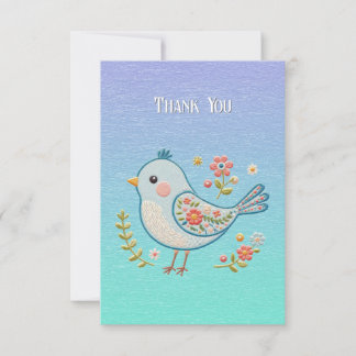 Little Blue Bird Floral Thank You Card