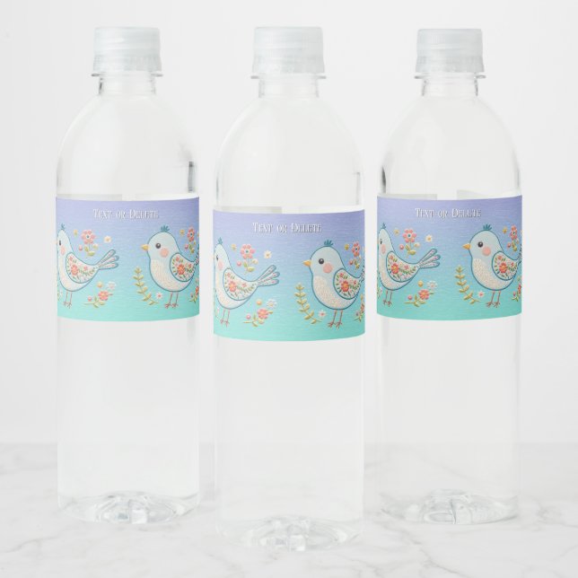 Little Blue Bird Floral Water Bottle Label (Bottles)