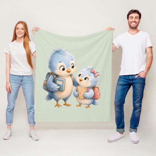 Little Blue Bird Siblings Fleece Blanket