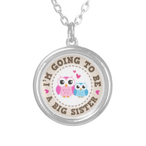 Little blue brother owl Im going to be big sister Silver Plated Necklace