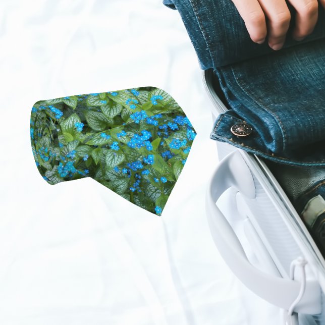 Little Blue Brunnera Flowers Floral Pattern Neck Tie (In Situ Rolled)