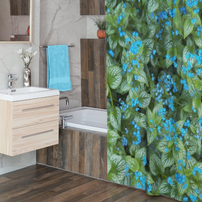 Little Blue Brunnera Flowers Floral Shower Curtain (In Situ Bathroom)