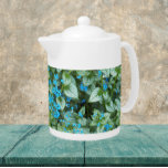 Little Blue Brunnera Flowers Floral Teapot<br><div class="desc">White ceramic teapot with lid that features a photo image of the little,  blue flowers and variegated leaves of the Brunnera Jack Frost plant. A lovely,  floral design!</div>