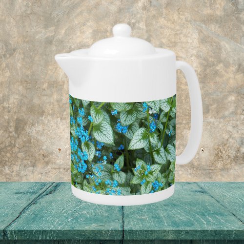 Little Blue Brunnera Flowers Floral Teapot