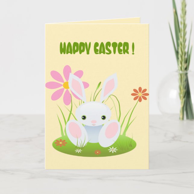 Little Blue Bunny In The Grass Holiday Card (Front)