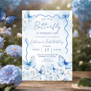 Little Blue Butterflies Birthday Party Invitation