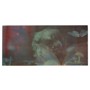 Little Blue Butterfly Fairy Fantasy Wood Flash Dri Wood Flash Drive