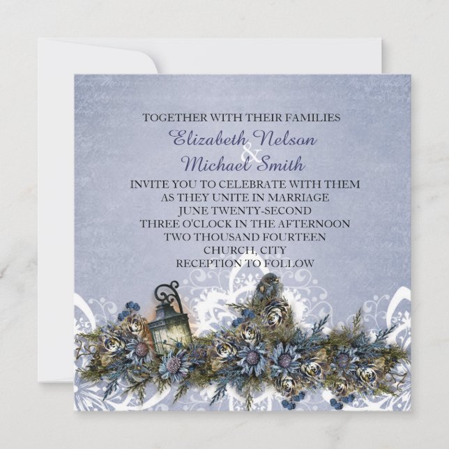Little Blue Christmas Birds Wedding Invite (Front)