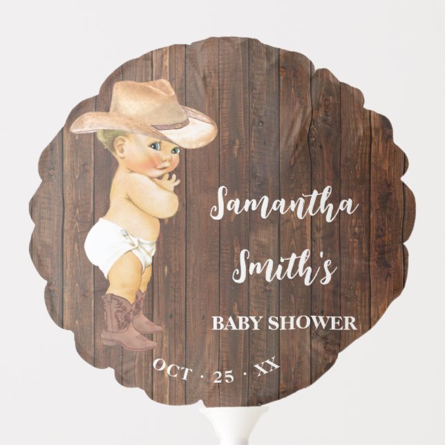 Little Blue Cowboy Western Baby Shower Balloon (Front)