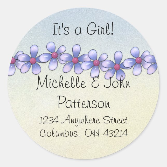 Little Blue Daisy Flowers Return Address Labels (Front)