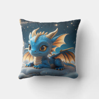 Little blue dino on a cloud  throw pillow