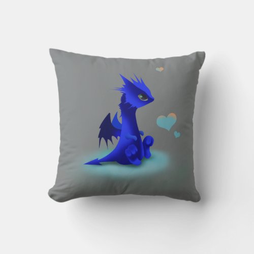Little blue dragon of love throw pillow