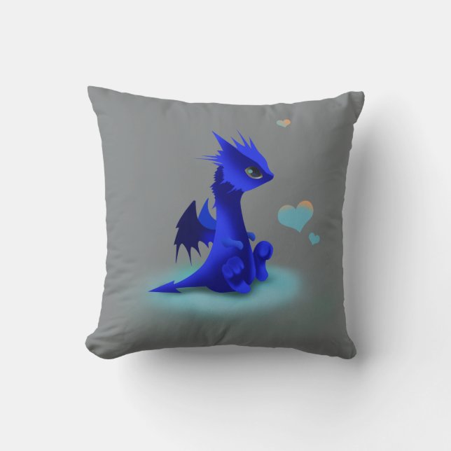 Little blue dragon of love throw pillow (Front)