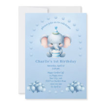 Little Blue Elephant Kids Birthday Invitation
