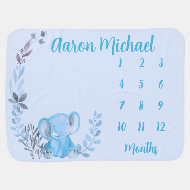 Little Blue Elephant Monthly Milestone Blanket
