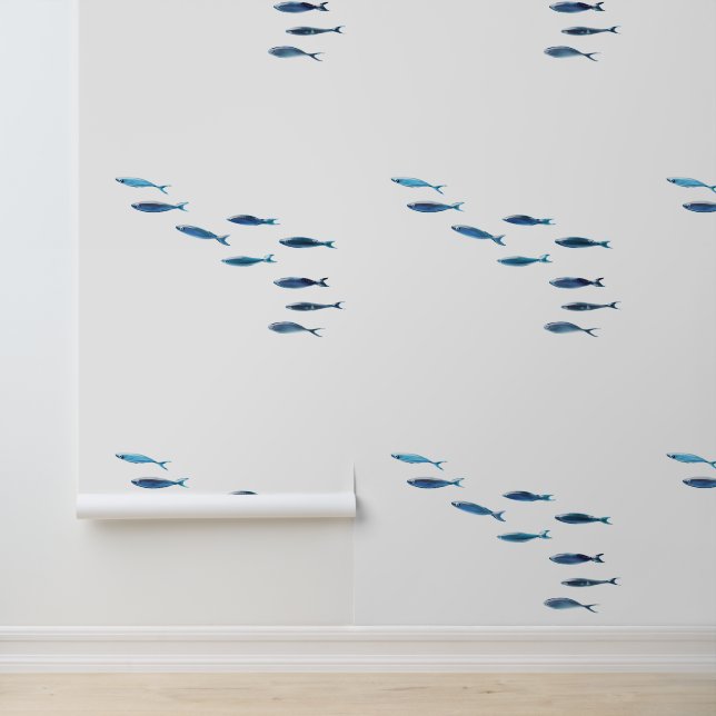 Little Blue Fish Schools Nautical Wallpaper (Application)