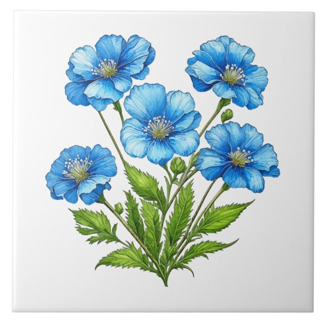 Little Blue Flowers Ceramic Tile (Front)