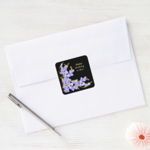 Little Blue Flowers Happy Birthday Square Sticker