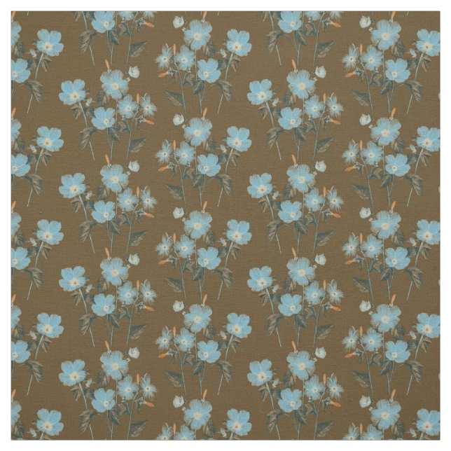 Little Blue Forget Me Not Flowers Over Brown Fabric (Swatch)
